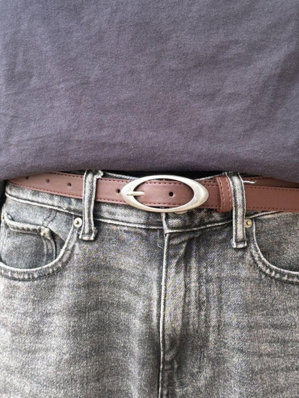 Streetwear Brown Oval Buckle Y2K Belt